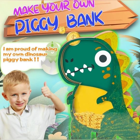 Make Your Own Dinosaur Piggy Bank - Dinosaur Toys for Kids, Dinosaur Craft Kit - Picture 6 of 7